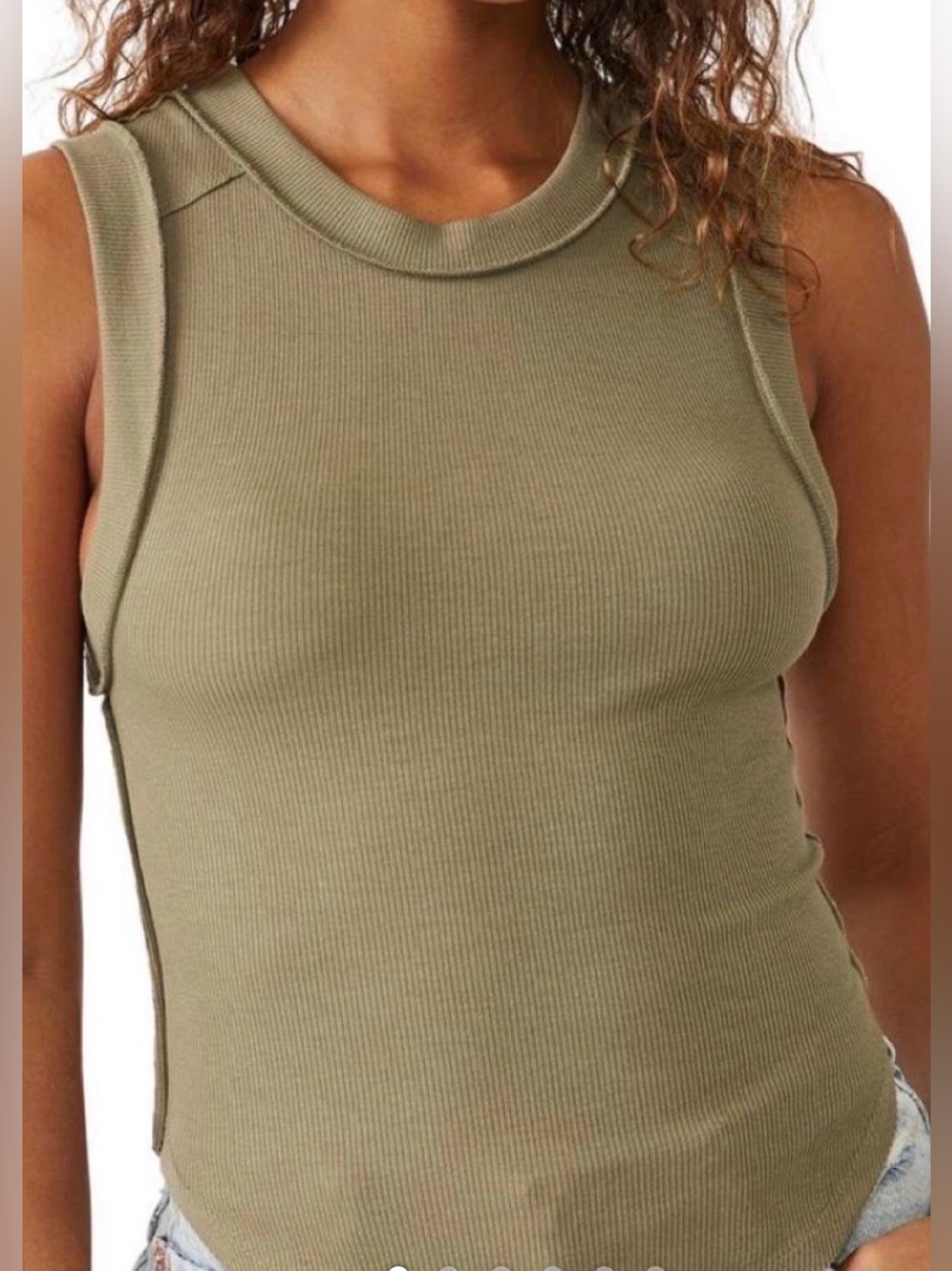 We The Free Olive Green Ribbed Tank Top